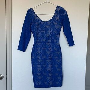 love, FIRE | Royal Blue Mesh/Lace Dress with Full Nude Lining